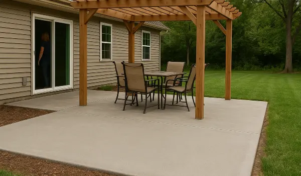 a concrete patio with a pergola from Concrete Contractor Bulls Prime in Leander, TX - leander-tx