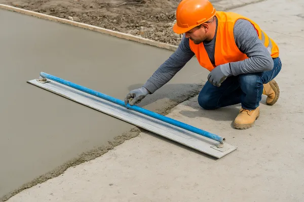 a male worker smoothing a fresh concrete slab from Concrete Contractor Bulls Prime in Round Rock, TX - Concrete Foundation Contractor