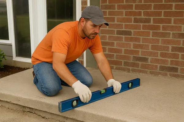 a male worker leveling a concrete slab porch from Concrete Contractor Bulls Prime in Round Rock, TX - Concrete Foundation Contractor