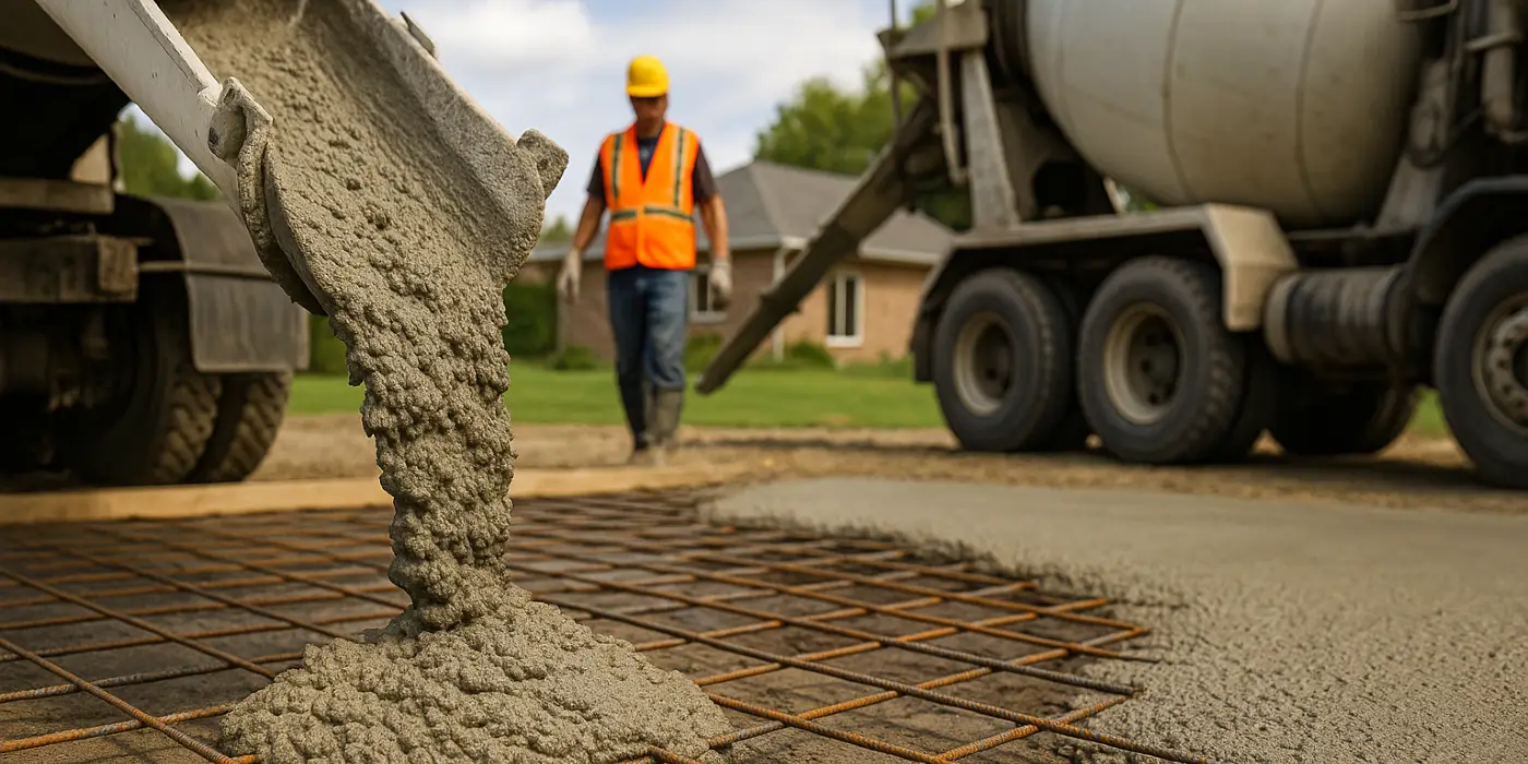 Cement truck pouring cement on a rebared ground from Concrete Contractor Bulls Prime in Round Rock, TX - Concrete Slab Contractor Cement truck pouring cement on a rebared ground from Concrete Contractor Bulls Prime in Round Rock, TX - Concrete Slab Contractor