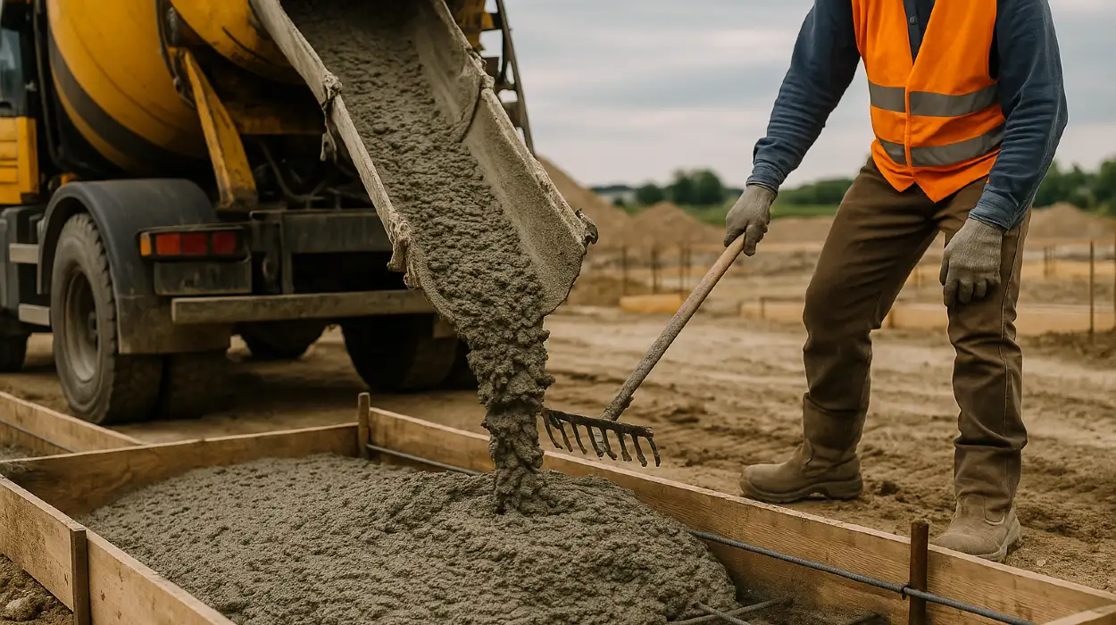 a concrete truck pouring cement on a concrete form from Concrete Contractor Bulls Prime in Round Rock, TX - Driveway Installation