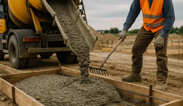 a concrete truck pouring cement on a concrete form from Concrete Contractor Bulls Prime in Round Rock, TX - Driveway Installation