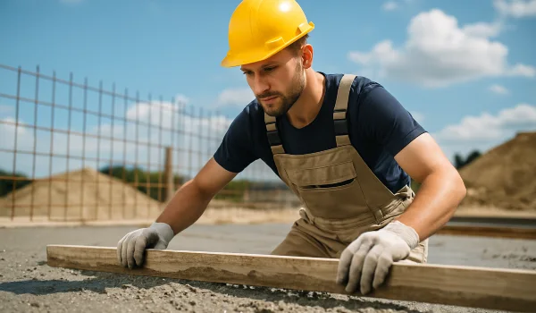 a male concrete worker spreading fresh cement on rebared ground from Concrete Contractor Bulls Prime in Round Rock, TX - Foundation Concrete Slab
