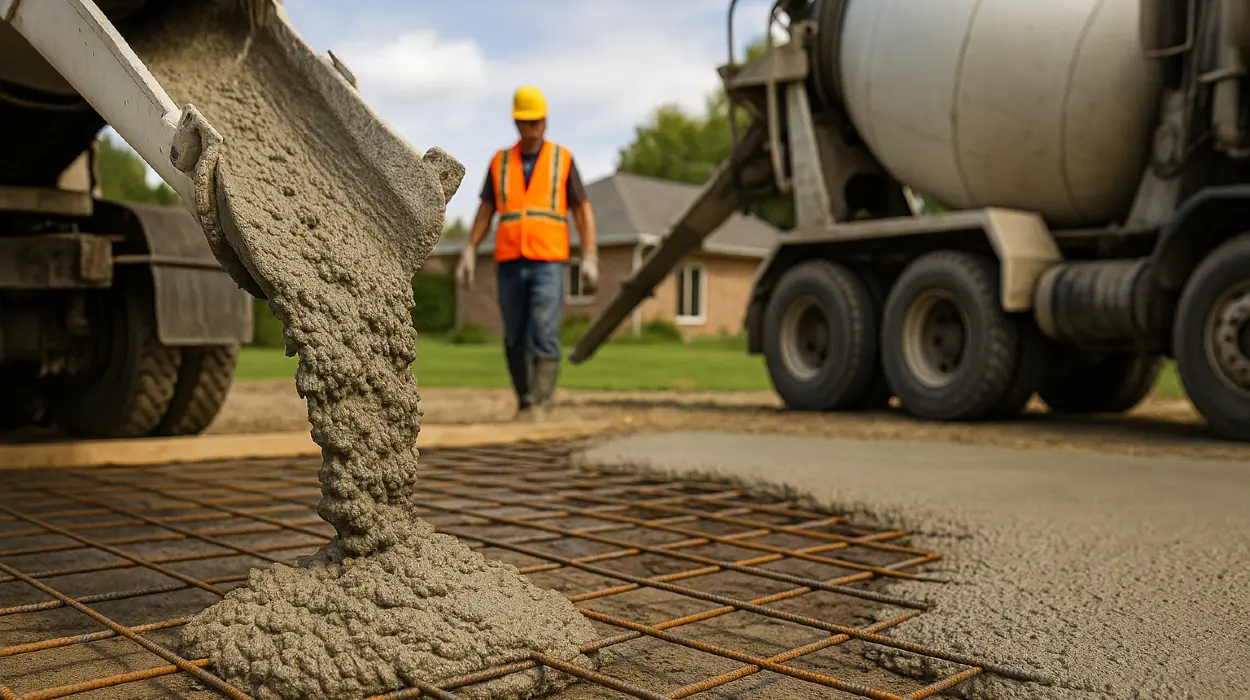 Cement truck pouring cement on a rebared ground from Concrete Contractor Bulls Prime in Pflugerville, TX - pflugerville-tx
