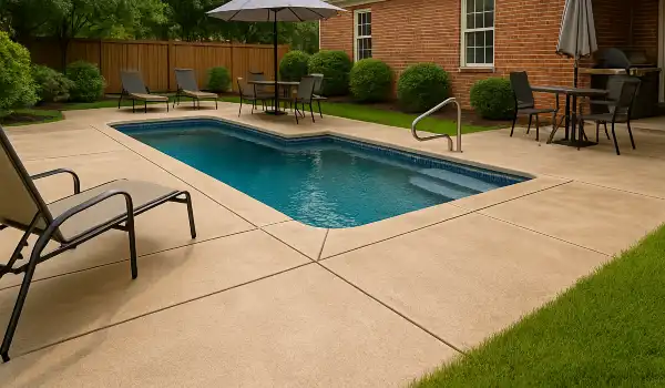 a swimming pool concrete deck from Concrete Contractor Bulls Prime in Round Rock, TX - Residential Driveway Repair