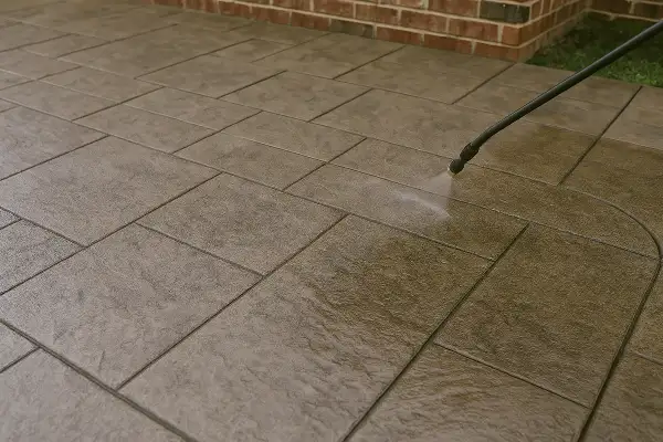 a stamped concrete patio being finished from Concrete Contractor Bulls Prime in Round Rock, TX - Stamped Concrete Driveway a stamped concrete patio being finished from Concrete Contractor Bulls Prime in Round Rock, TX - Stamped Concrete Driveway